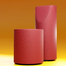 Red textured 3D model of a modern armchair and pouf set designed for Blender rendering.