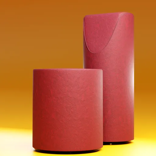Red textured 3D model of a modern armchair and pouf set designed for Blender rendering.