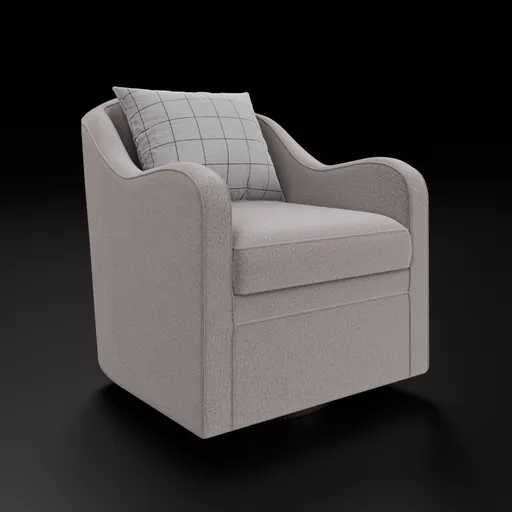 Detailed 3D model of a modern fabric swivel chair with a wooden base, suitable for Blender rendering and animation.