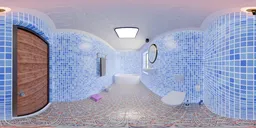 Bright Blue Tiled Bathroom