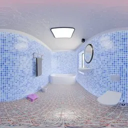 Bright Blue Tiled Bathroom