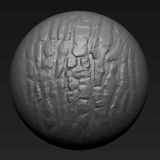 Detailed sculpting brush imprint for creating wood textures like stumps and bark in 3D models.