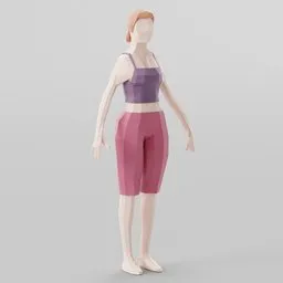 Low-poly female 3D model in Blender, suitable for game development, with simple clothing.