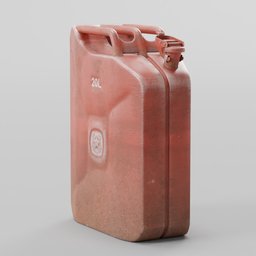Detailed 3D model of a vintage metal jerry can with wear and rust texture, suitable for Blender rendering.