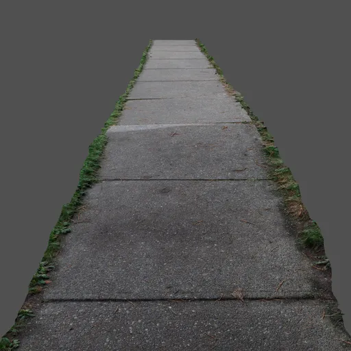 High-detail concrete pathway 3D model with grass edges, for urban environment rendering, compatible with Blender.