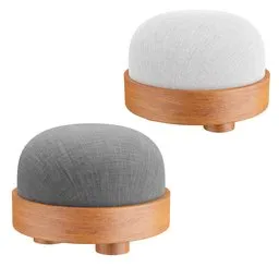 Highly detailed Blender 3D pouf models with realistic wood texture and fabric, suitable for interior design renderings.
