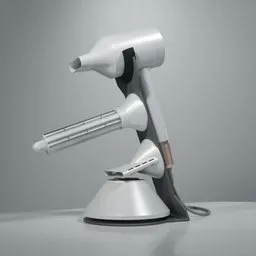 Whie Hairdryer with Attachments on the Stand