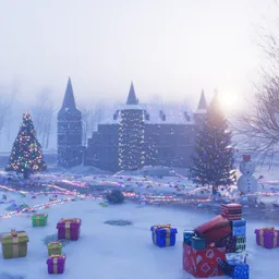 Festive Castle Winter Wonderland Scene