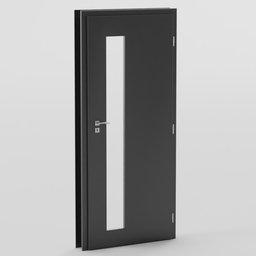 "Blender 3D model of a grey door with a glass panel. Inspired by Friedrich Traffelet, this comprehensive 2D render adds a welcoming attitude to any white room. Perfect for defense or tall entry use in 2019."