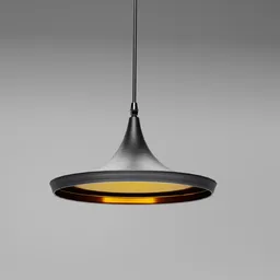 3D-rendered black and gold pendant lamp with sleek design and hammered brass interior, suitable for Blender 3D projects.