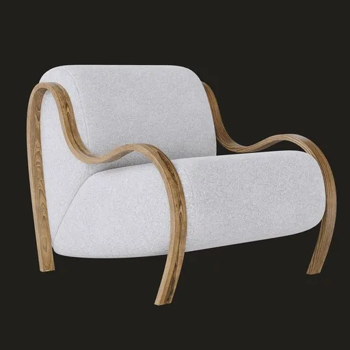 Elegant 3D-rendered European-inspired Bisou chair with sleek curves and neutral tone designed in Blender.