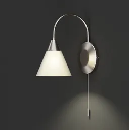 Illuminated 3D-rendered wall lamp with conical shade and modern design, compatible with Blender 3D projects.
