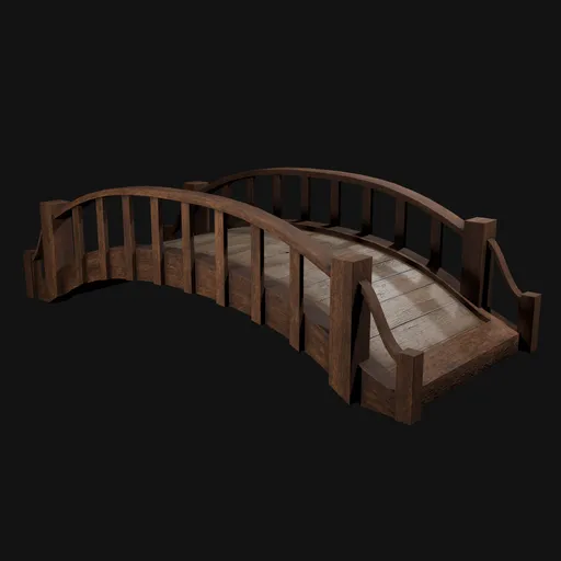 Realistic 3D wooden bridge model with detailed Substance Painter textures, ideal for Blender exterior scenes.