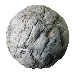 2K PBR realistic grey rock texture for 3D modeling in Blender, detailed stone surface with natural patterns and moss accents.
