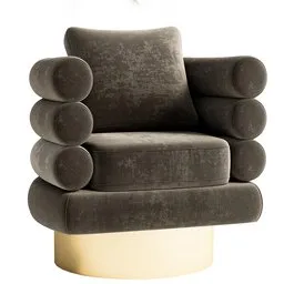 Realistic 3D armchair with plush cushioning and golden base, high poly count for Blender users.