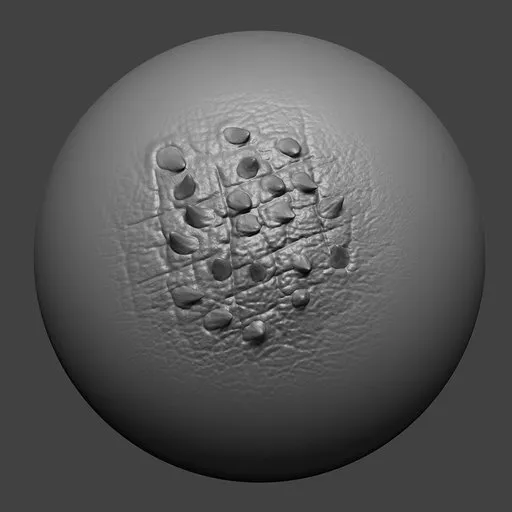 Detailed reptilian skin texture applied by NS Skin Details 12, a 3D sculpting brush for Blender, showcasing scales and bumps.