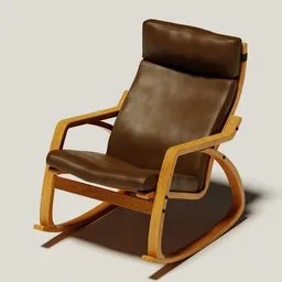 Realistic 3D model of a brown leather Poäng rocking chair, optimized for Blender rendering.