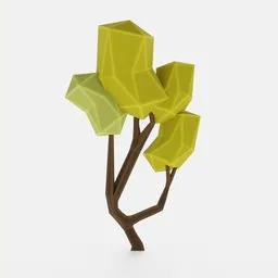 "Low Poly Fire Tree 3D Model for Blender 3D - Inspired by Andor Basch and Alex Katz, featuring yellow leaves and faceted, disconnected shapes. Perfect for scenario assets and realistic gardens. Rendered with FinalRender 0.8 and available for download on DeviantArt."