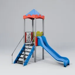 Detailed 3D Blender model of a compact kids' playground tower with slide and tic-tac-toe game.