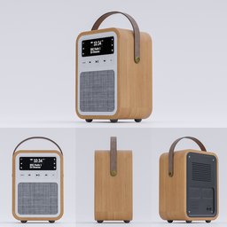 "Wooden Portable Radio 3D Model for Blender 3D - Industrial Design Concept inspired by Gao Cen and Kombi, featuring a wooden case and a mellow, soft design with a renderer. Perfect for website and character design, reminiscent of the Mad Men era."