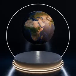 3D Blender studio scene with customizable lighting showcasing a globe model on a pedestal.