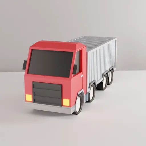 Detailed low poly 3D Blender model of a whimsical red delivery truck for games and animations.