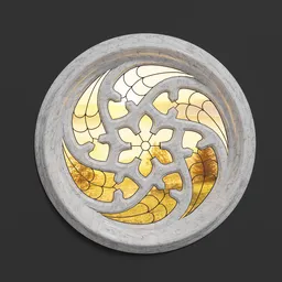"Large Gothic Window 3D Model for Blender 3D - Pointed arch with intricate tracery design in black marble, with gold and white accents. Perfect for historical or church architecture projects."