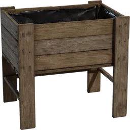 Detailed wooden planter box 3D model, textured and suitable for Blender rendering and art projects.