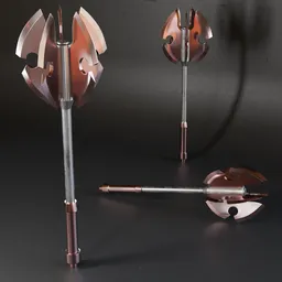 Detailed 3D ax model with high-quality metal textures, ideal for war game design, ready for Blender 3D with low poly count.