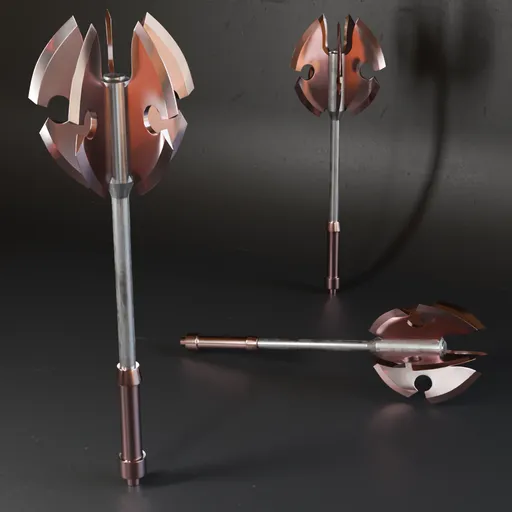 Detailed 3D ax model with high-quality metal textures, ideal for war game design, ready for Blender 3D with low poly count.