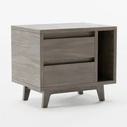 "Night stand ESMEE 3D model for Blender 3D - A gray wooden table with a drawer, high quality 3D asset rendered in Redshift. Inspired by Josef Navrátil, this 3D model features intricate details and is suitable for hall category projects. Perfect for TV, dwell, and interior design visualization."