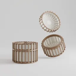 Minimalist wooden 3D model of a versatile clothes basket, suitable for Blender rendering.