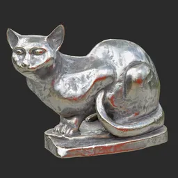 Sitting cat steel statue