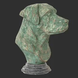 Dog bust oxydated statue