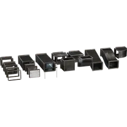 Detailed 3D modular airduct parts, ideal for Blender rendering, industrial design visualization.