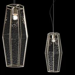 Detailed 3D render of two elegant pendant lamps with intricate textures, ideal for Blender interior design projects.