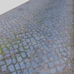 High-resolution 3D scanned cobblestone pavement model with realistic textures for Blender rendering.