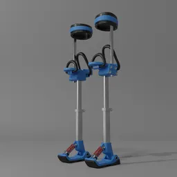 "Professional painters, fitters stilts - 3D model for Blender 3D: Blue and black foot stands with adjustable leg loops, ideal for painters, drywallers, and plumbers. These 75 cm long prosthetic legs provide elevated reach for working on ceilings and walls. Designed with precision using Blender 3D software."