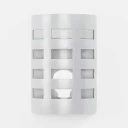 3D-rendered cylindrical white outdoor lamp for Blender with illuminated windows effect.