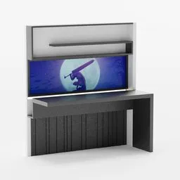 Modern 3D-rendered computer desk with lighting for cable management, suitable for Blender 3D projects.