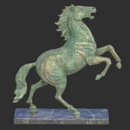 Rearing horse oxydated statue