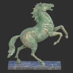 Rearing horse oxydated statue