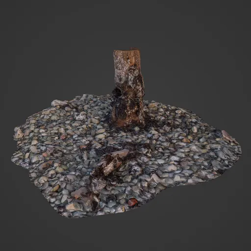 Low Poly Wood on Rocky Shore