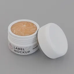 "A realistic 3D model of a plastic cream jar with lid, perfect for showcasing skincare, cosmetic, or medicinal products. Featuring intricate labels and a beautifully designed sticker with lush sakura and sap imagery. Nonbinary and female models available. Created with Blender 3D software."
