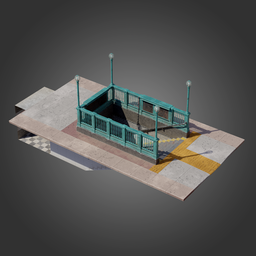 Detailed 3D subway entrance model with stairs and railings optimized for Blender rendering.
