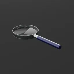 Detailed 3D render of a magnifying glass, optimized for Blender with reflective and refractive properties.