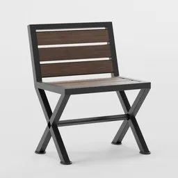 High-resolution 3D model bench with metal legs and wooden seat designed for Blender 3D rendering.