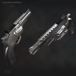"Exterminator 4 Inch Revolver - Historic Military 3D Model for Blender 3D. High and Low poly models created using Blender and Zbrush, UV unwrapped with Rizom and Blender, textured with Substance Painter, and rendered with Marmoset Toolbag. 7,733 vertices, 22,917 edges, 15,167 faces, 15,202 triangles, and 4k texture resolution."