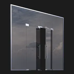 Detailed modern 3D glass door model with metal handles designed for Blender rendering and architectural visualization.