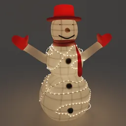 "Outdoor Christmas Snowman Decoration with LED Lights, Perfect for Lawn Display - BlenderKit 3D Model."